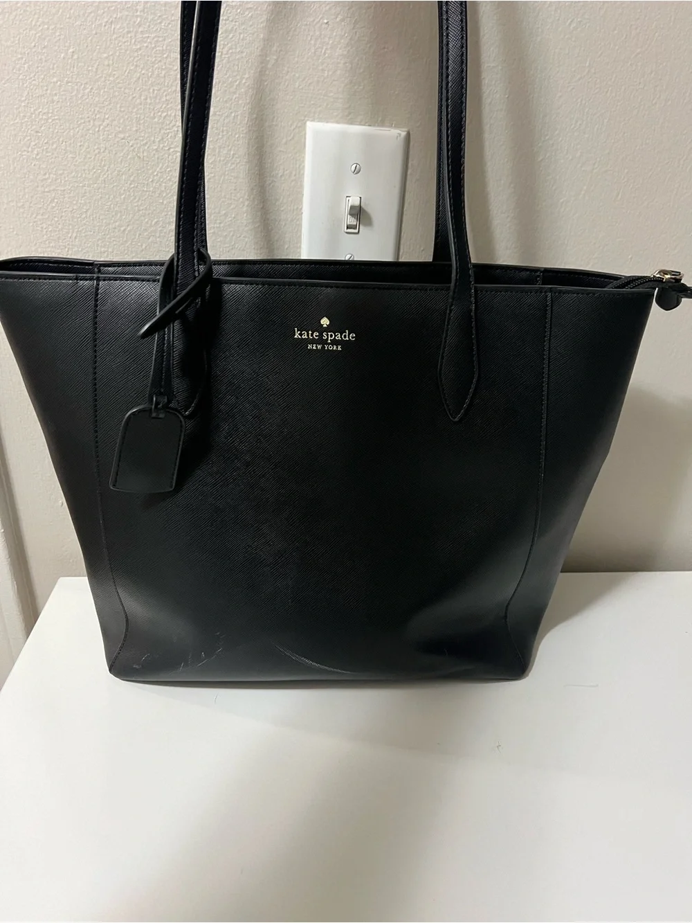 Kate Spade Black Leather Tote with Gold Logo